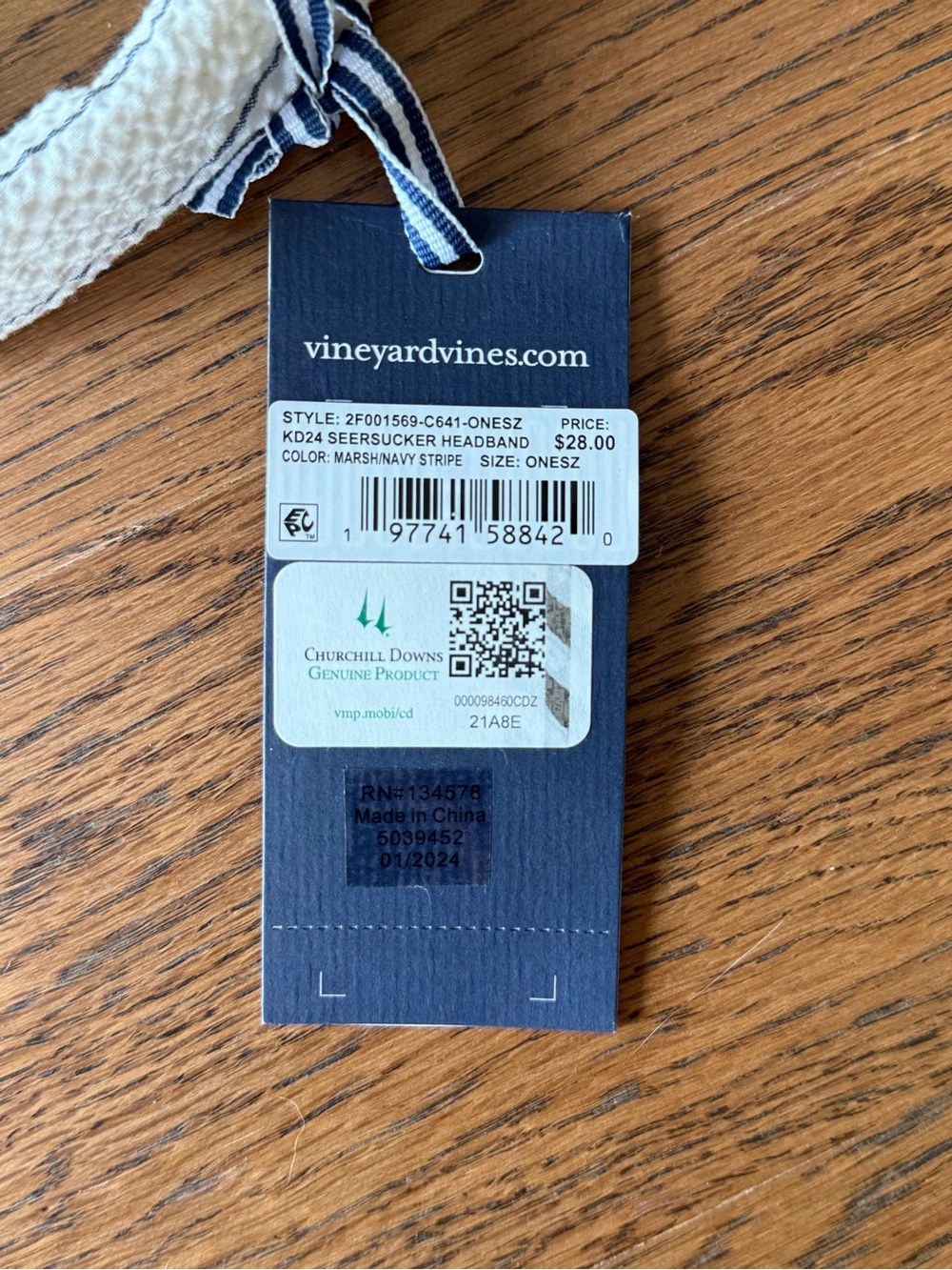 Vineyard Vines Knotted Headband with Navy Pinstripes - Picture 3 of 3